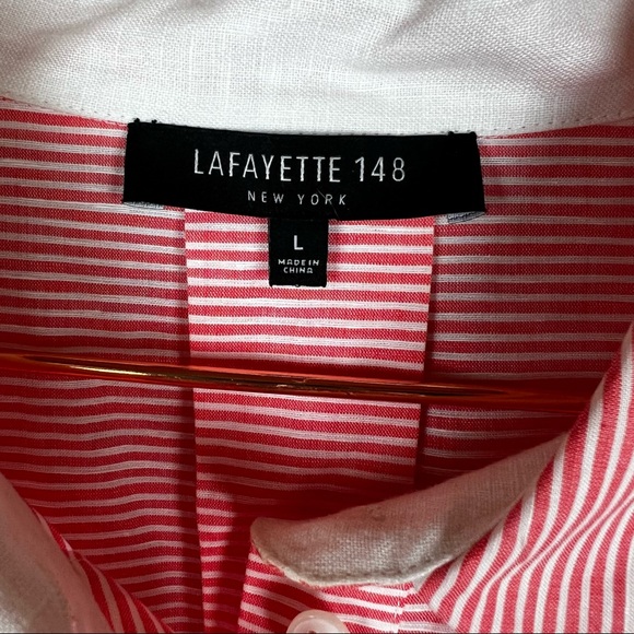Lafayette 148 New York Pink/Grey Ombre Striped Tunic Has Pockets Linen Blend - Picture 3 of 6